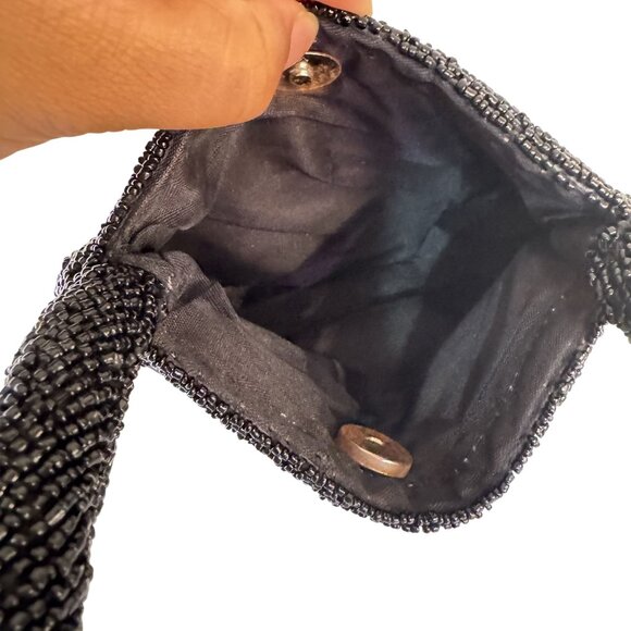 Vintage Unbranded  Womens Black Beaded Top Handle Mini Evening Purse/Handbag - Picture 6 of 6